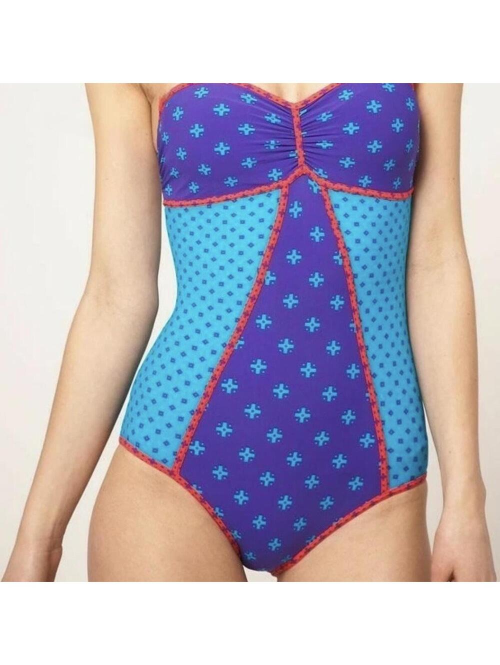 Marc by Marc Jacobs Cleo Mix One Piece Purple & Blue Strapless Swimsuit Medium